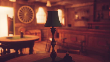 cozy interior of an old saloon with wooden decor and warm lighting