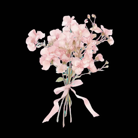 Delicate pink floral bouquet illustration animation isolated asset, transparent 4K video, alpha