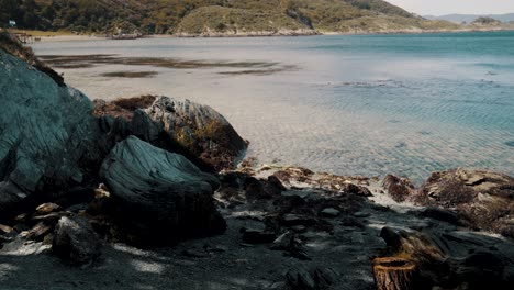 rocky beach in tierra del fuego, argentina, patagonia - wide shot