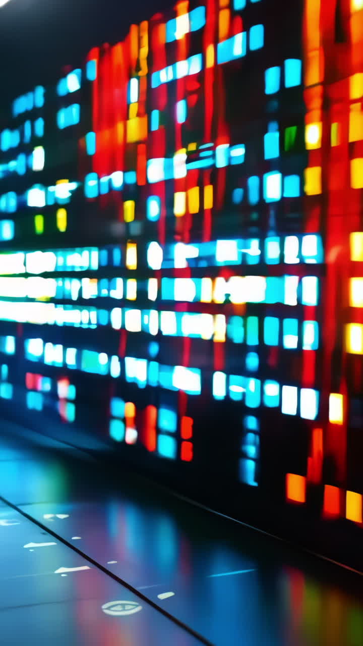 A computer screen with a colorful display of numbers and letters. Concept of technology and information, with the bright colors and patterns suggesting a fast-paced, high-tech environment