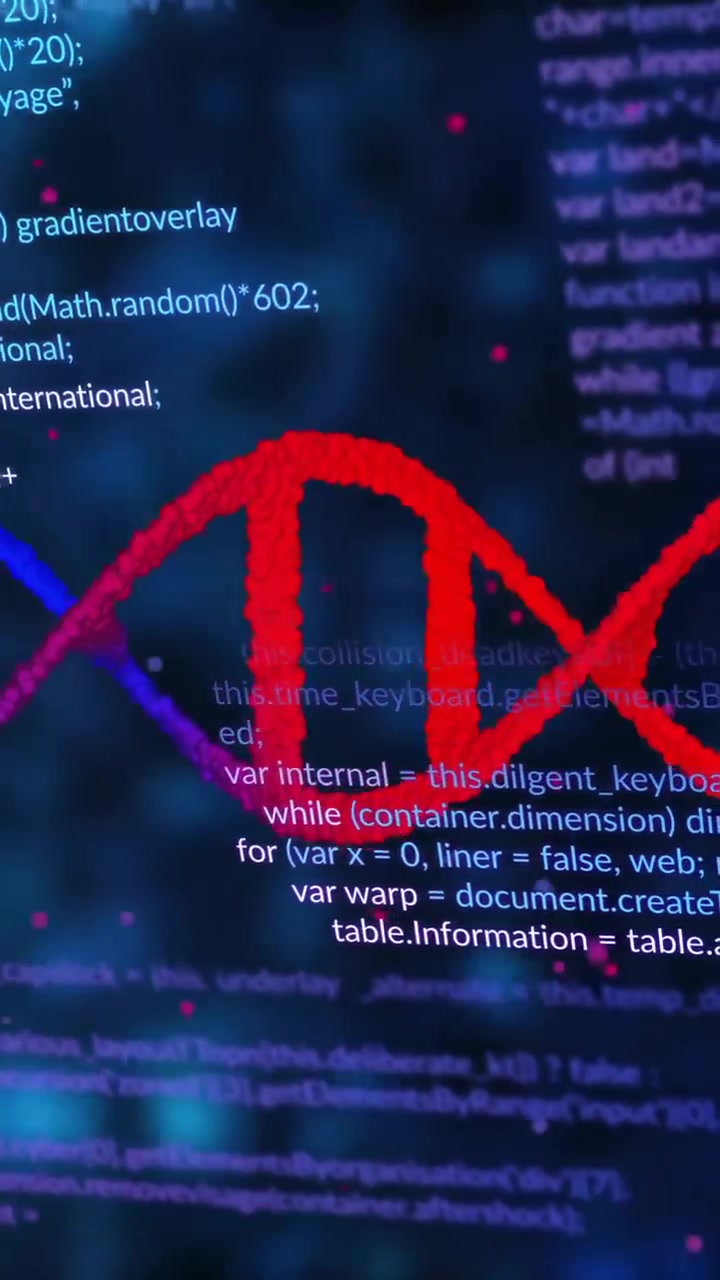 Animation of data processing over dna strand on black background