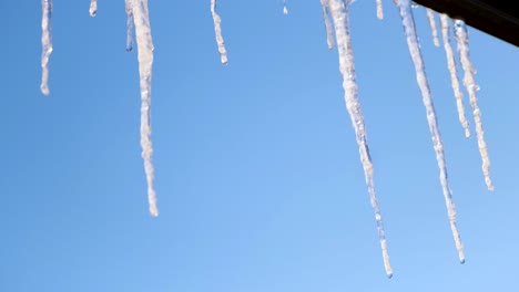 hielos colgando del techo contra un cielo azul claro