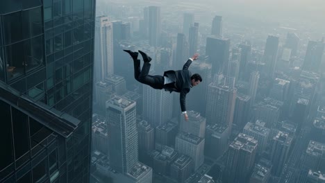 man falling from skyscraper