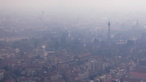 heavy fog in milan. pollution effect