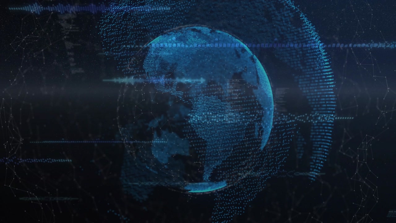 Halo appearing right initiating blue pointcloud globe rotating, pulsing, scanning, visualizing data