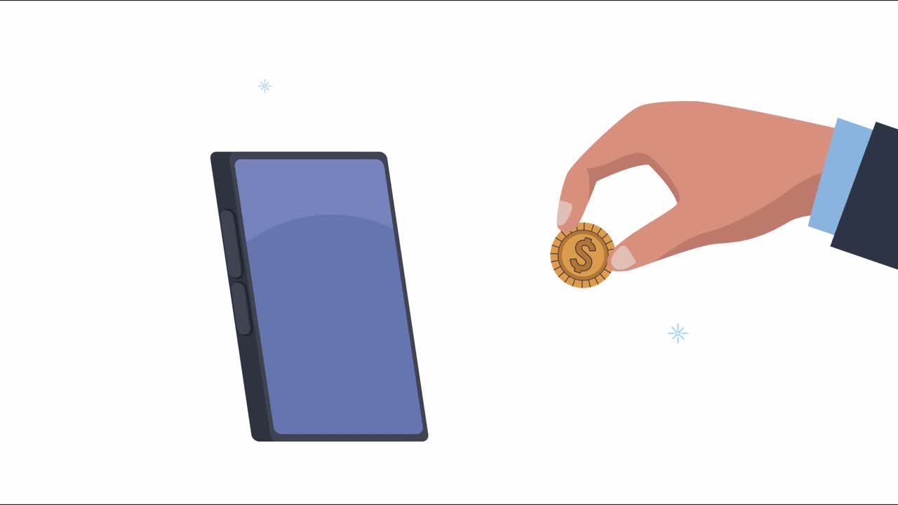 mano con moneda con animación de teléfono inteligente