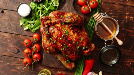 Roasted-whole-chicken-or-turkey-served-with-chilli-pepers-and-chive