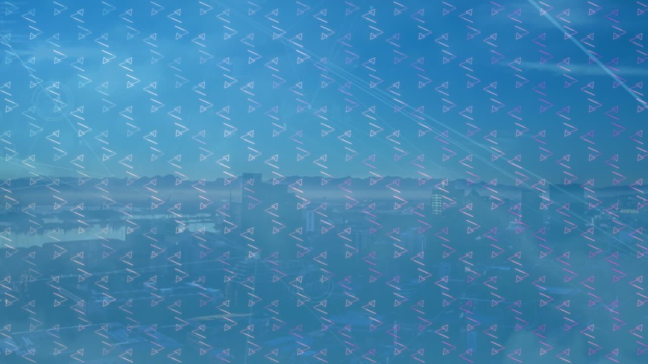 푸른 하늘의 구름에 대한 연결 네트워크를 통해 추상적인 모양의 애니메이션