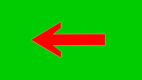 animación de símbolo de signo de flecha en pantalla verde, flecha de dibujos animados de color rojo que apunta a la izquierda elementos de superposición de video de imagen animada de 4k