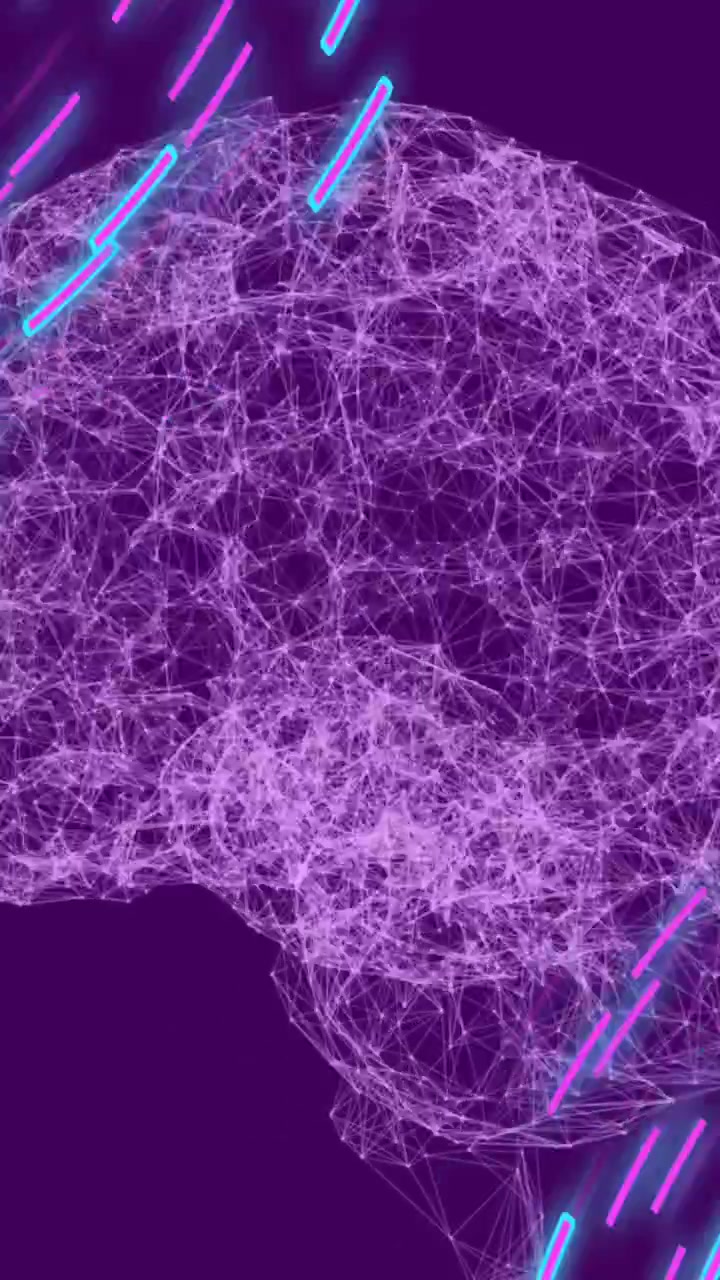 Animation of human brain, light trails and data processing