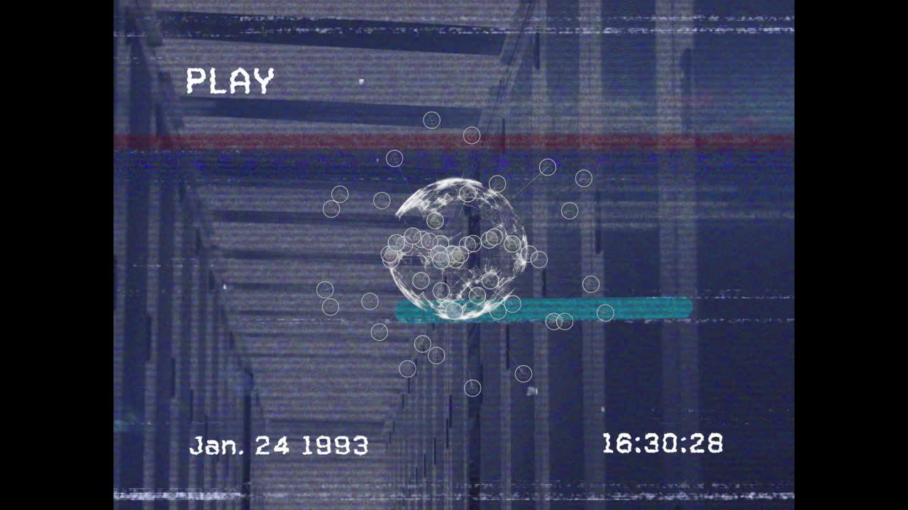 Animation of data processing and globe over server room