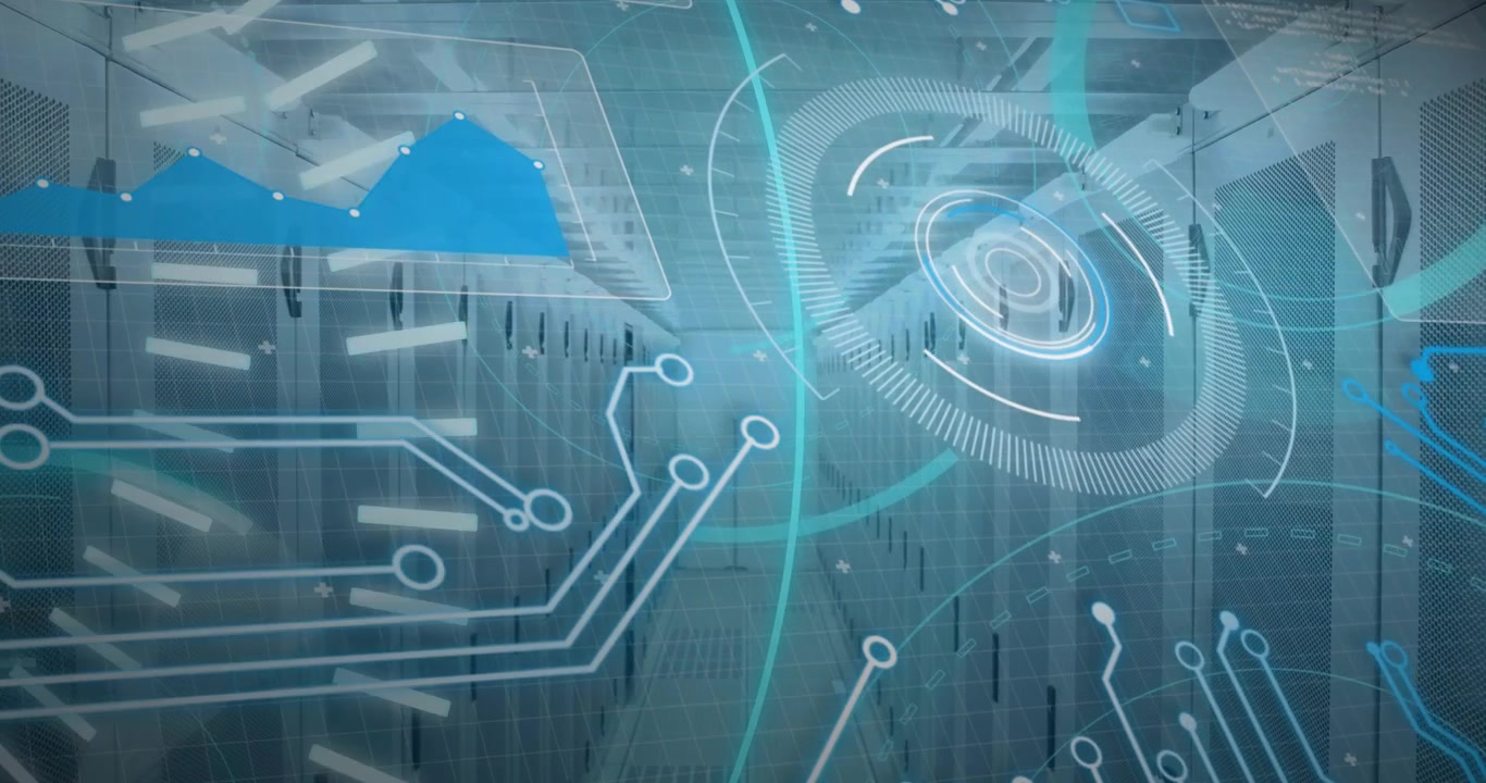 5G Technology Concept with Digital Data Overlay in Server Room