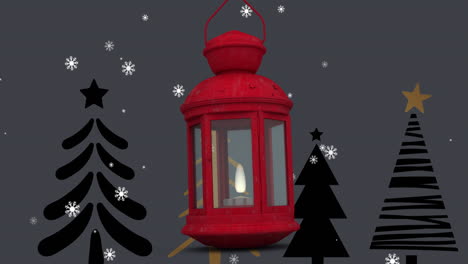 animación de la nieve cayendo sobre la decoración de navidad con linterna
