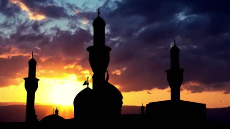 sunset at shrine musa al-kadhim time lapse with red sun and fiery sky, kadhimiya, baghdad, iraq