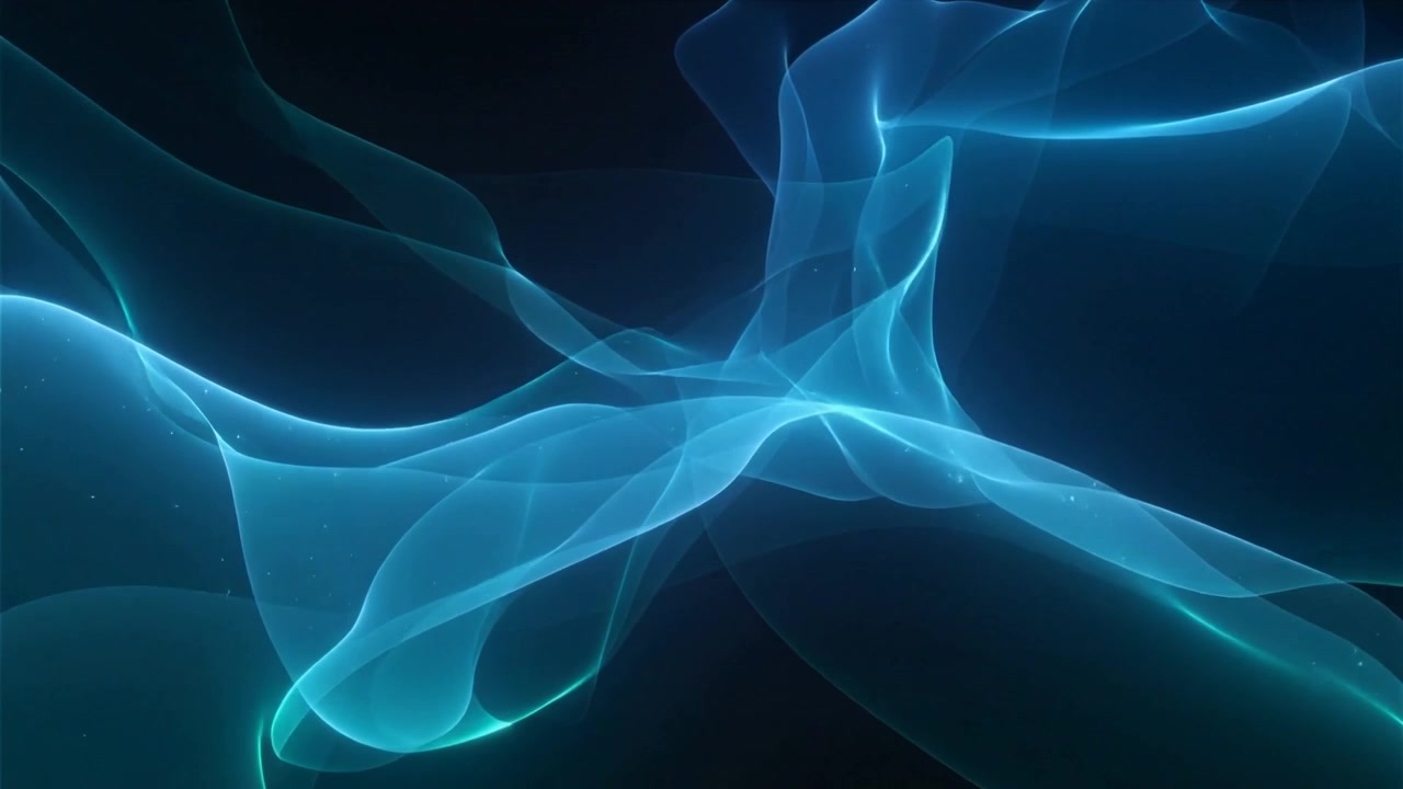 Shifting translucent ribbons crossing and glowing with frames advancing on navy gradient, speckled