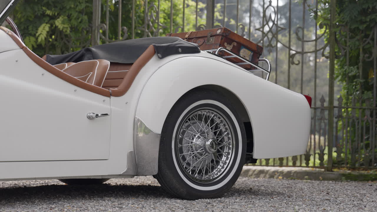 Classic White Convertible Car with Vintage Luggage