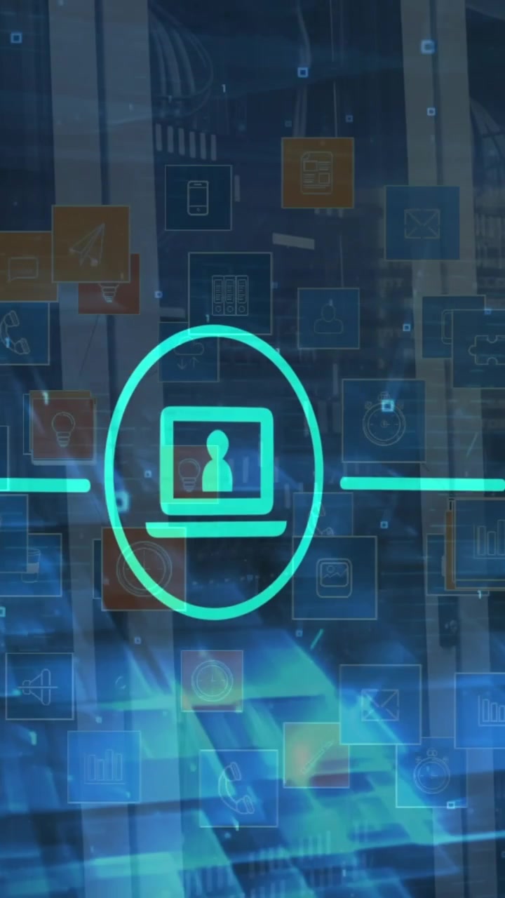 Animation af ikoner, neonlinjer, databehandling over servere