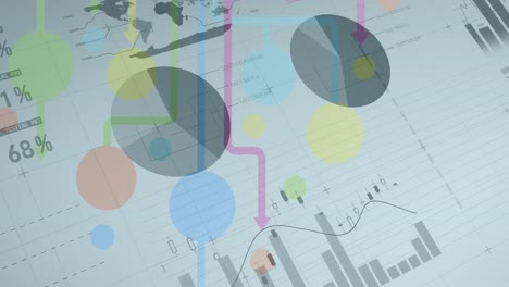 Animation-Von-Statistiken-Und-Datenverarbeitung-über-Bunten-Formen-Auf-Weiß