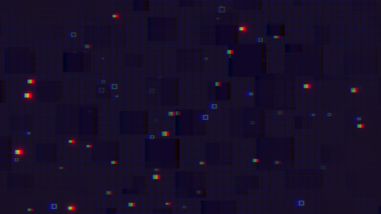 Digital pixels with glitch effect on black screen