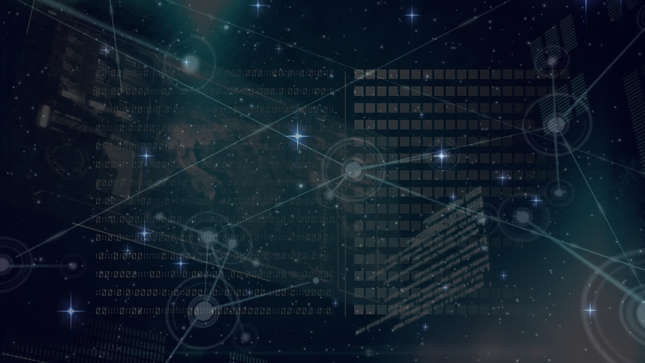 Animation of stars over network of connections on black background