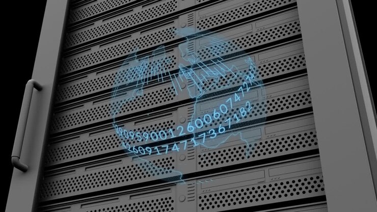 Animasjon av globus over serverrom