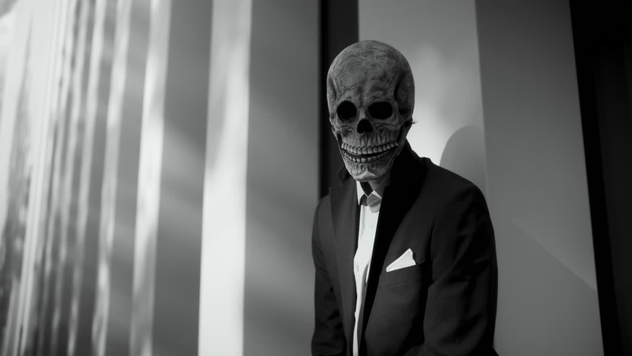 Man in Skull Mask Business Suit