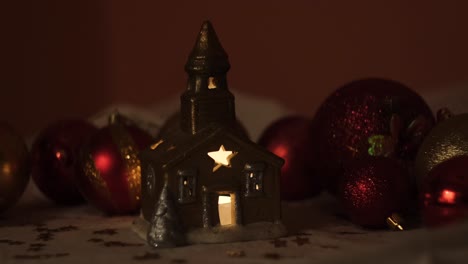 christmas miniature church decorated with ornaments