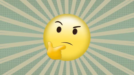 Animación-Del-ícono-Emoji-Preguntándose-Sobre-Fondo-De-Rayas
