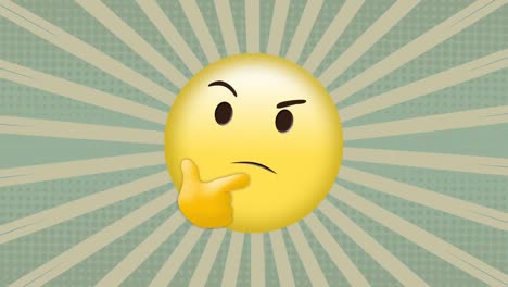 animation of wondering emoji icon over stripes pattern background