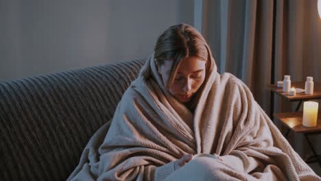 mujer bebiendo té mientras está enferma