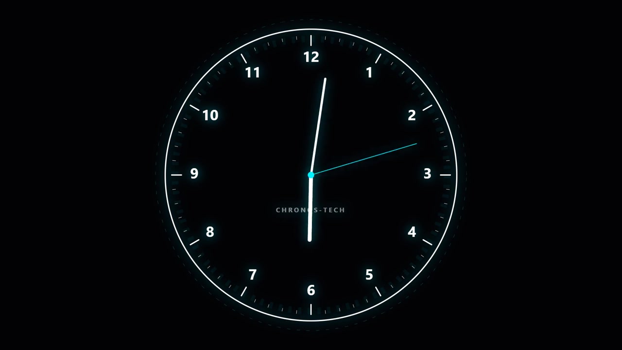 Digital Clock Face Spinning Rapidly on Dark Background