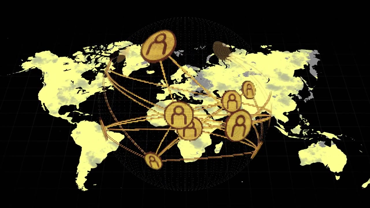 Video verticale: Mappa in ascesa, nodi dorati che girano e tracciano collegamenti, terre che si illuminano per mostrare la rete.
