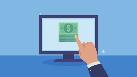 animación de negocios financieros con facturas y escritorio