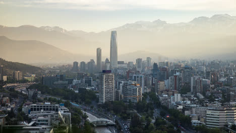 el amanecer en vuelo alto: radiante lapso de tiempo por la mañana sobre santiago, chile