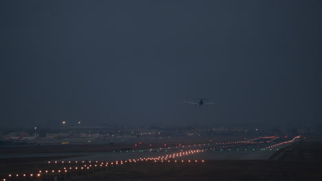 airplane landing in the evening