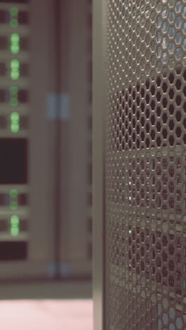 close-up of a server rack in a data center