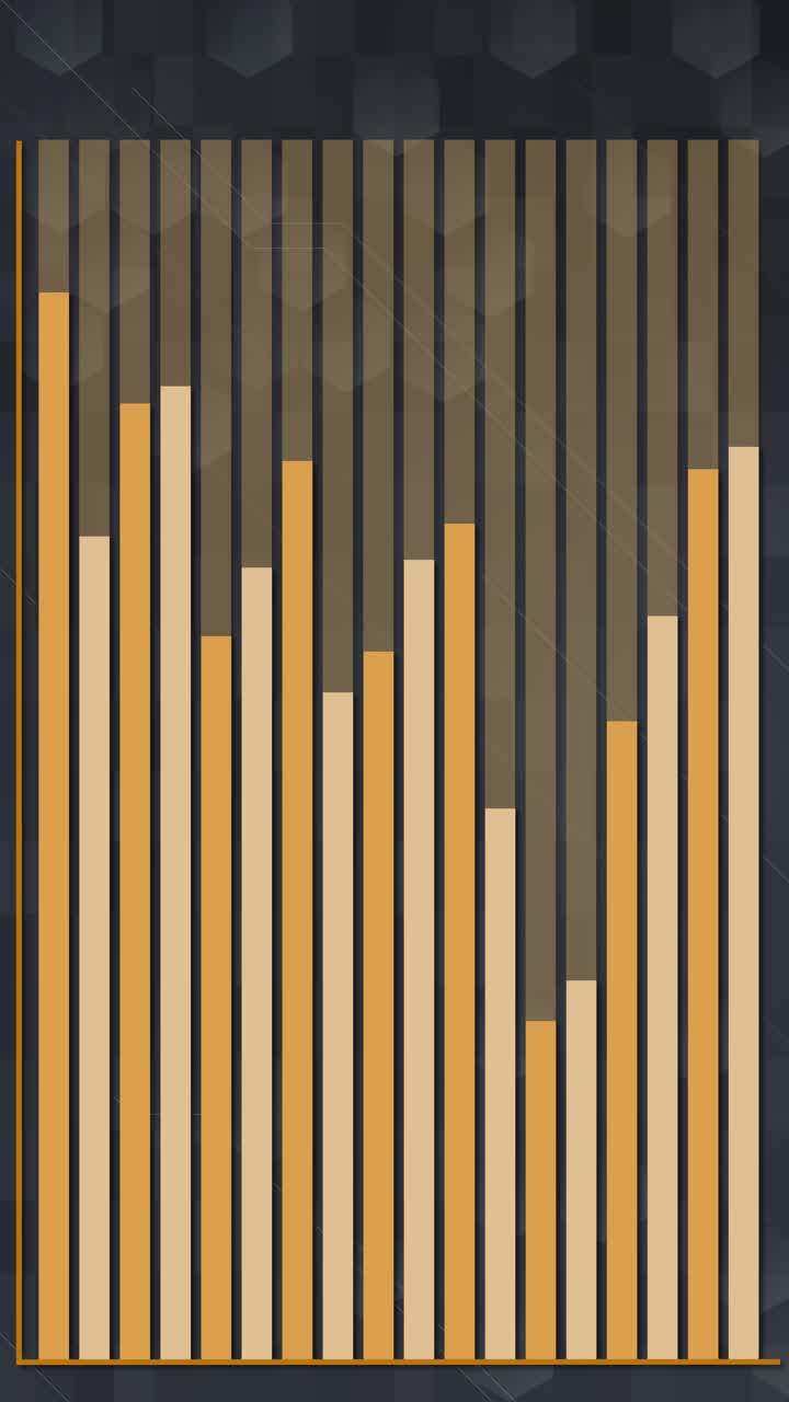 Vertical bar graph animation with dynamic growth, fluctuating values, dark geometric background, smooth transitions