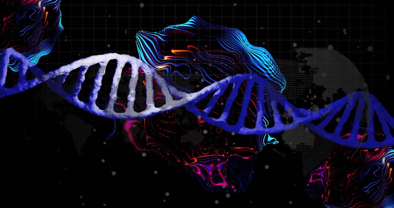 On loop start textured helix shifting sideways bobbing up-down rotating slowly to show global data