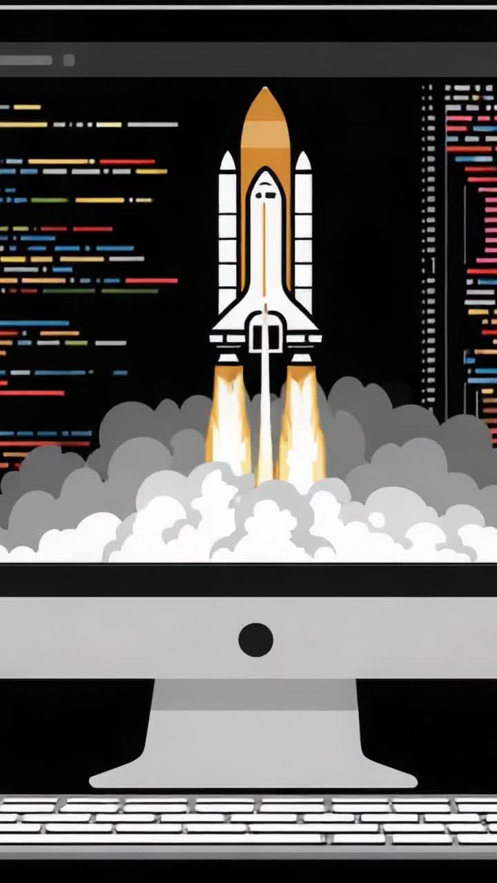 A Creative Representation of a Rocket Launch on a Computer Screen, Merging Technology and Space Exploration Themes for Inspirational Motivation