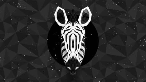 polygonal zebra background. animal head. low polygon loop animation. geometric wildlife. polygonal animal portrait.