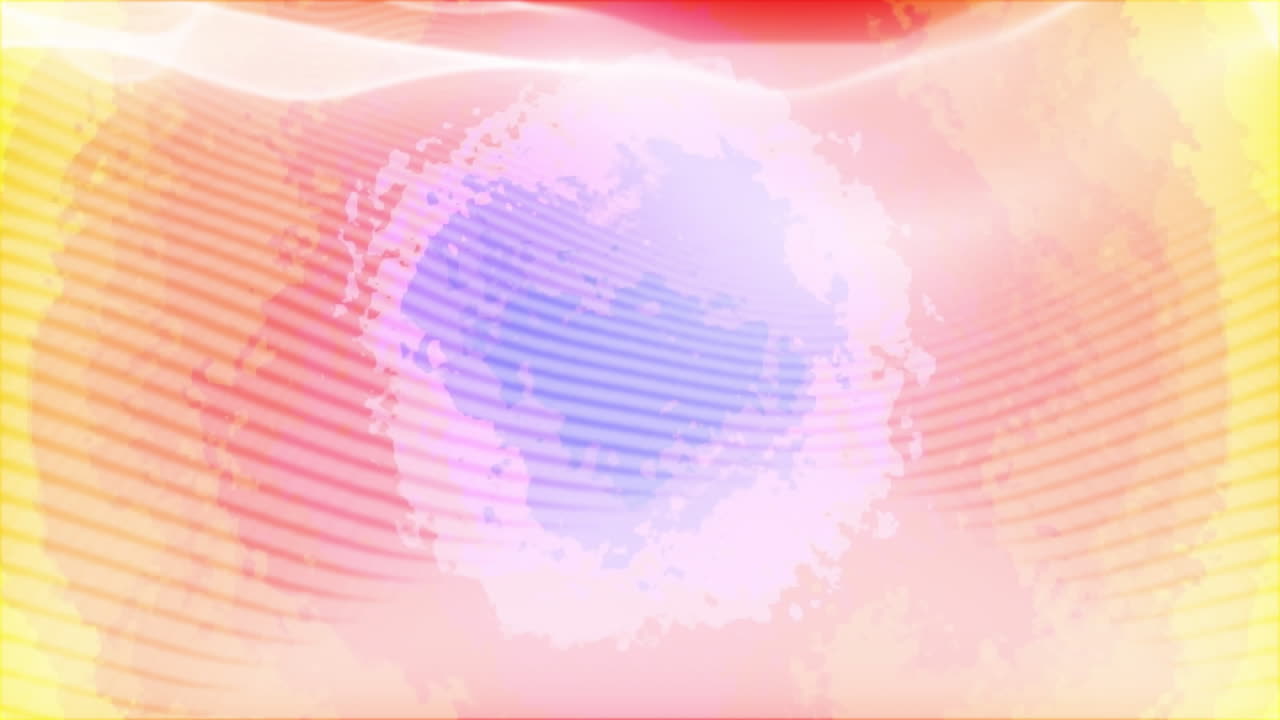 Animation of colourful shapes over waves