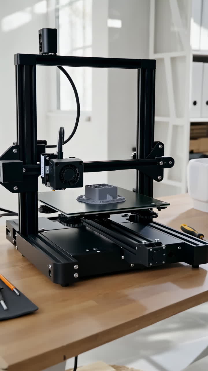 Modern 3D Printer Actively Printing an Object on a Desk