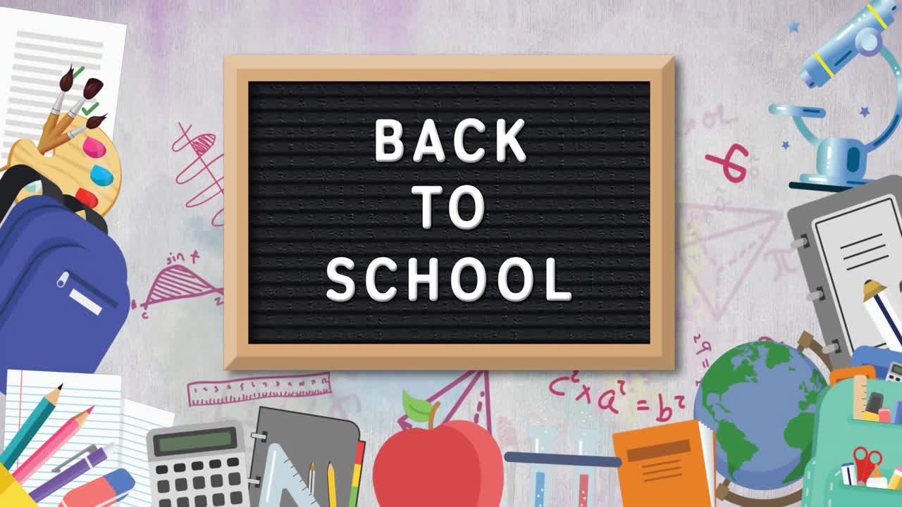 학교 용품 위에 학교 복귀 교과서의 애니메이션