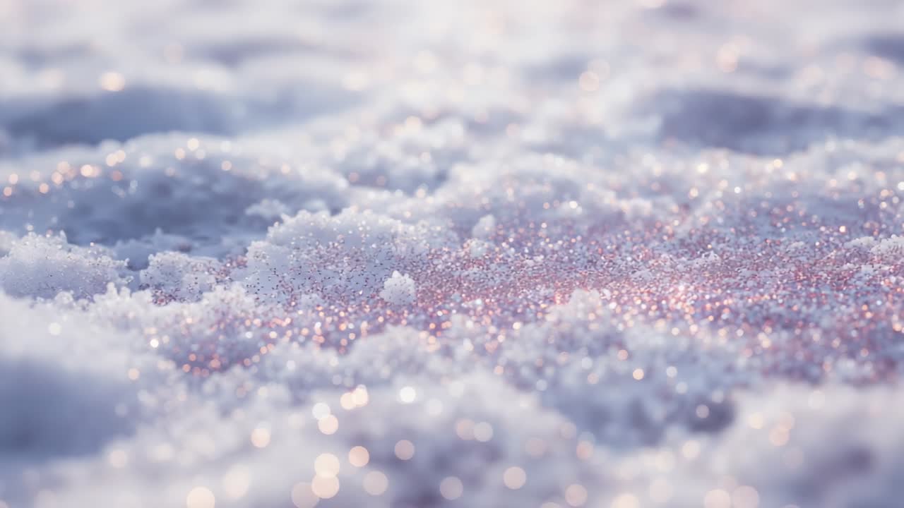 Starting macro scanning frosted snow crystals outdoors shifting view showing shimmering highlights