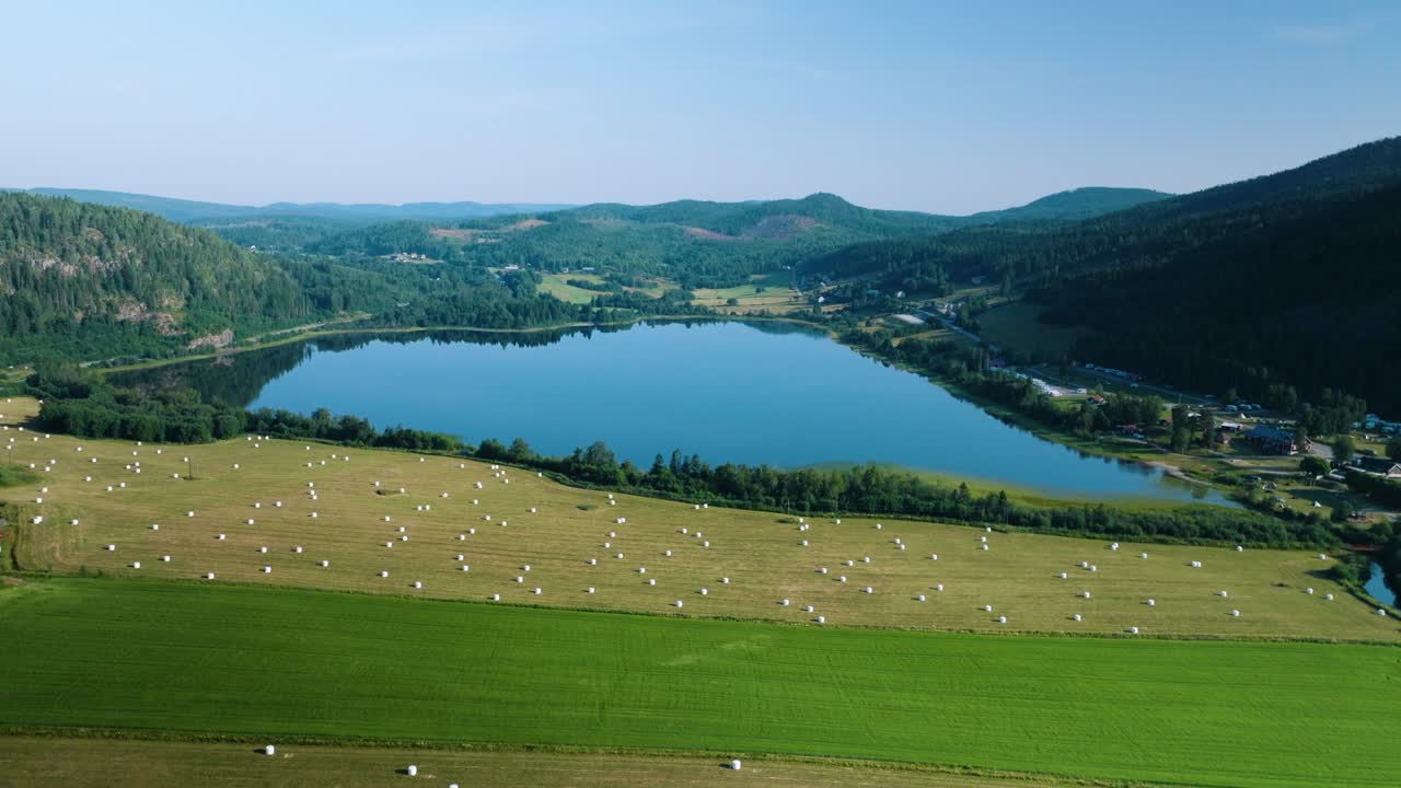 Friluftsbyn, lake, drone view, sweden, skule mountain