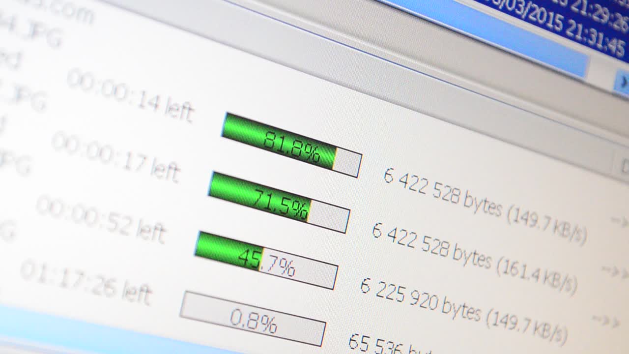 Process of loading of files. The process file uploading in the internet on a computer screen