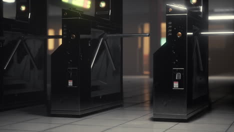 turnstiles in a subway station