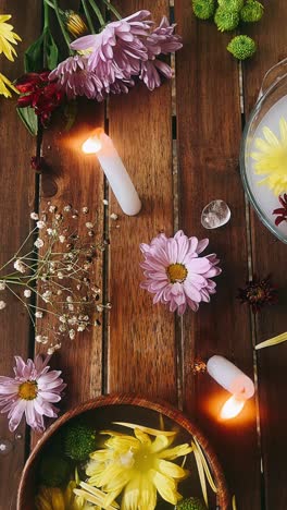 spiritual altar with flowers and candles