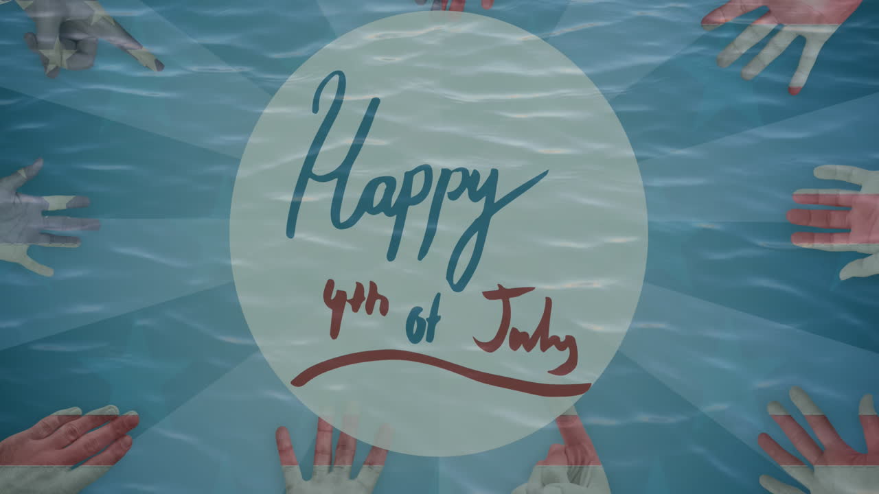 독립 텍스트와 파란색 방사선 배경에 여러 손에 대해 흐르는 물