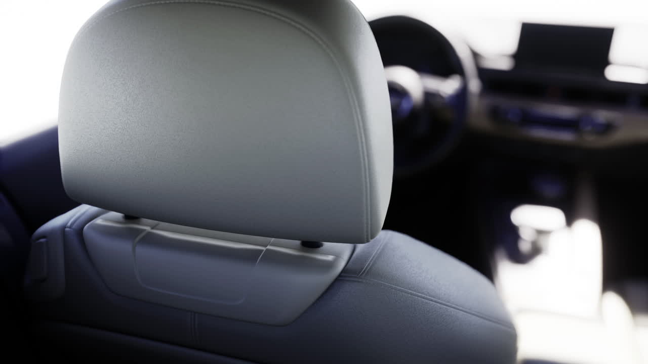 Modern car interior with focus on headrest and dashboard elements